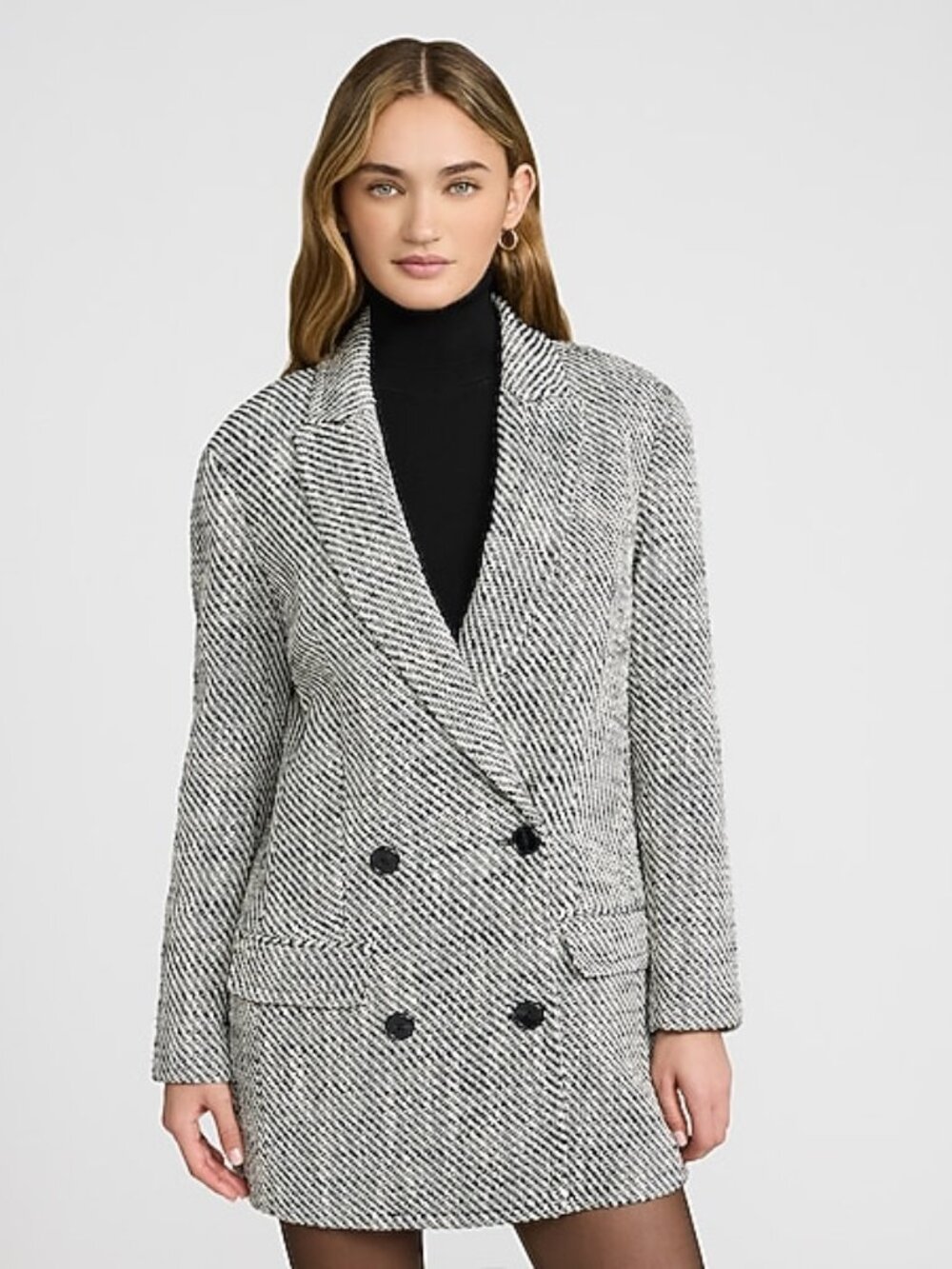 EXPRESS NWT Black White Tweed Double Breasted Cocoon Jacket Coat Small $198